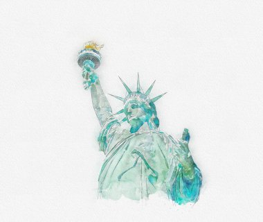 Watercolor painting illustration of Statue of Liberty on white 