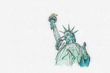 Watercolor painting illustration of Statue of Liberty on white background