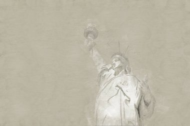 Statue of liberty vintage style pencil sketch, digital art