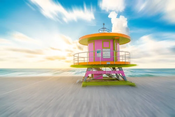 Lifeguard hut in Miami Florida with motion blur effect