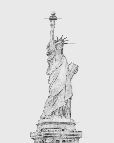 The Statue of Liberty isolated on white Hand drawn style pencil sketch