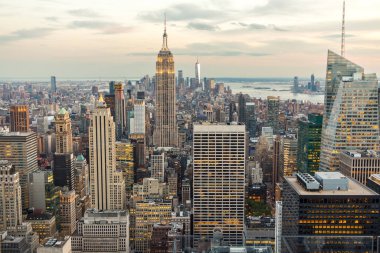 New york, USA - May 17, 2019: panorama view of New York city beautiful skyline and skyscrapers at sunset