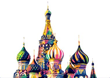 Digital design of Moscow. St. Basil Cathedral on white background. St. Basil cathedral on Red Square in Moscow, Russia