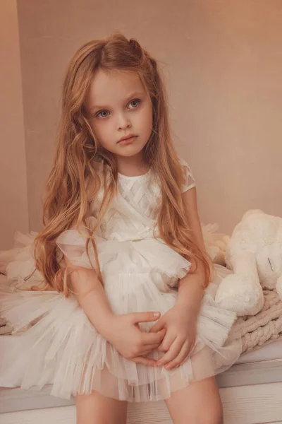 Fashion Photo Beautiful Cute Little Girl Posing Decorated Studio Christmas — 스톡 사진