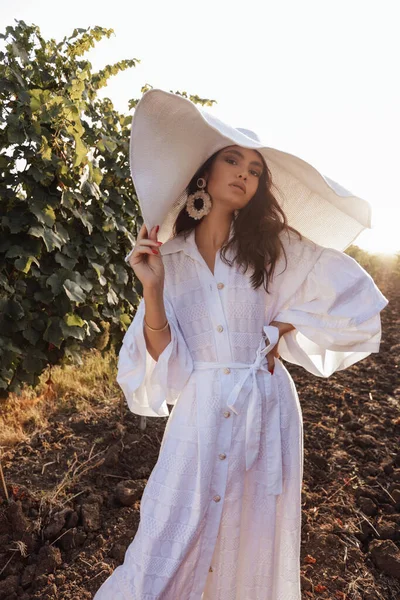 Moda Foto Livre Mulher Bonita Com Cabelo Escuro Vestido Elegante — Fotografia de Stock