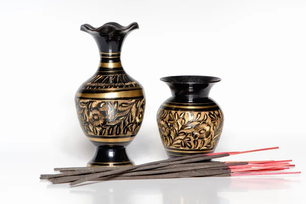 Two Indian vases with aroma sticks — Stock Photo, Image