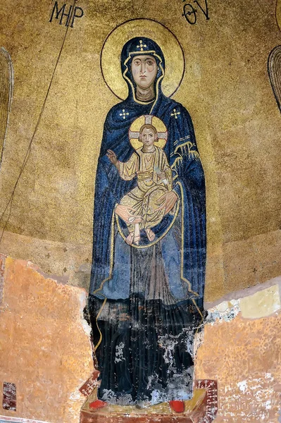 Богородиця Мозаїчна Фреска Церкві Богородиці Благословенного Гелатського Монастиря Грузії — стокове фото
