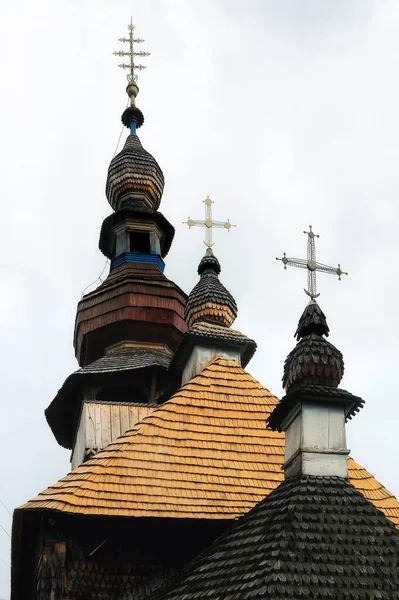 Bunte Kuppeln Der Hölzernen Michael Kirche Svaliava Ukraine — Stockfoto