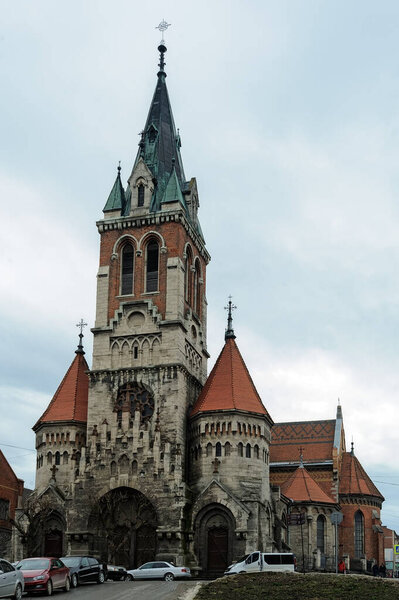 The view to Church of Our Lady of the Holy Rosary and St. Stanislaus in Chortkiv, Ukraine