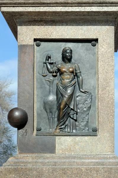 Bronze Relief Depicting Goddess Justice Themis Monument Duke Richelieu Odesa — Stock Photo, Image