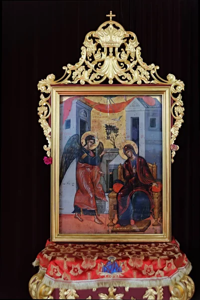 Vanha Ikoni Koristeellinen Riza Tuolilla Kirkon Zakynthos Kreikka — kuvapankkivalokuva
