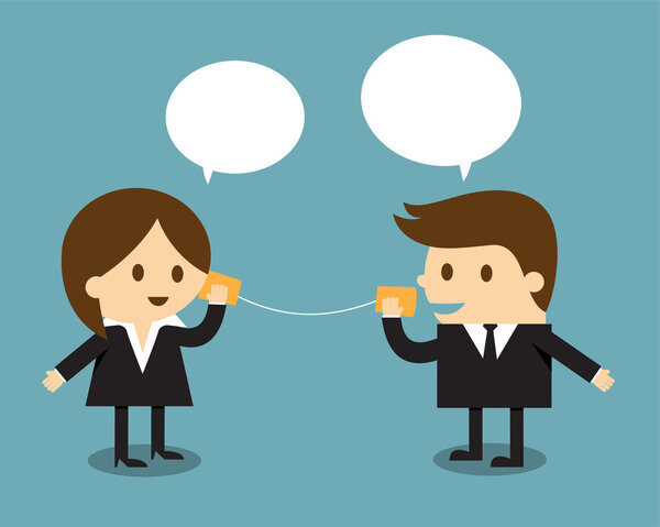Бизнесмен и женщина говорят
