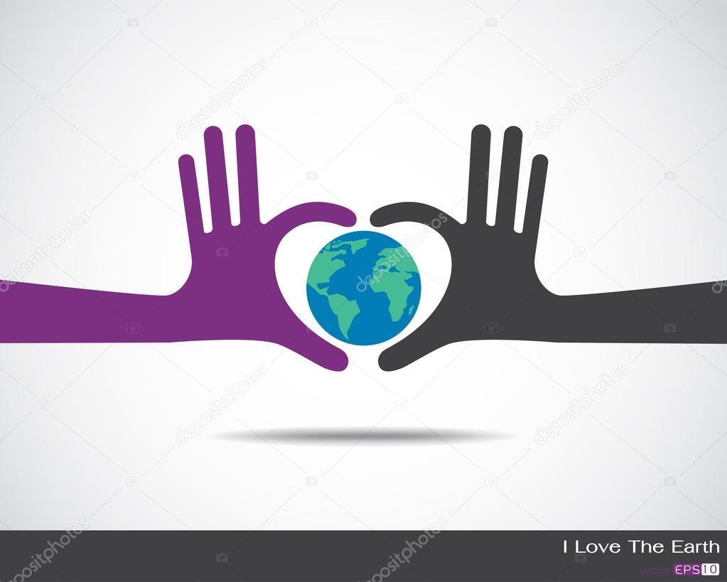 The earth inside heart made up of human hands Hands