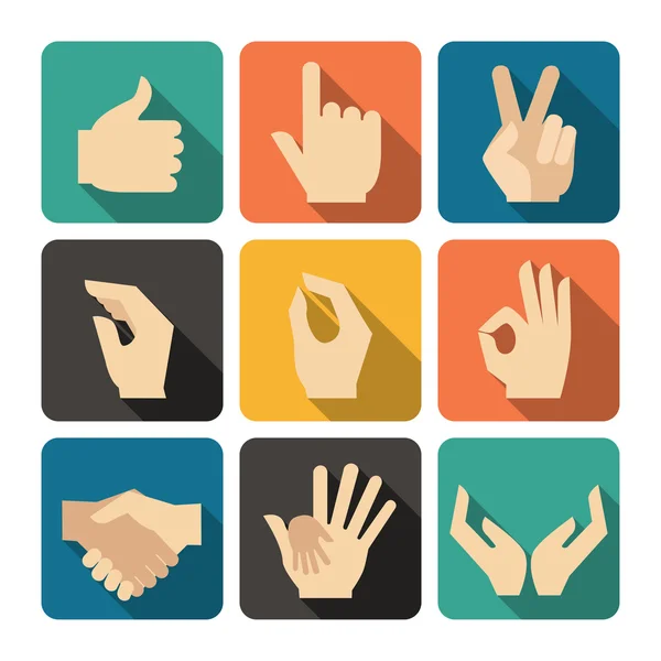 Conjunto de iconos de manos, ilustración vectorial de diseño plano Ilustraciones de stock libres de derechos