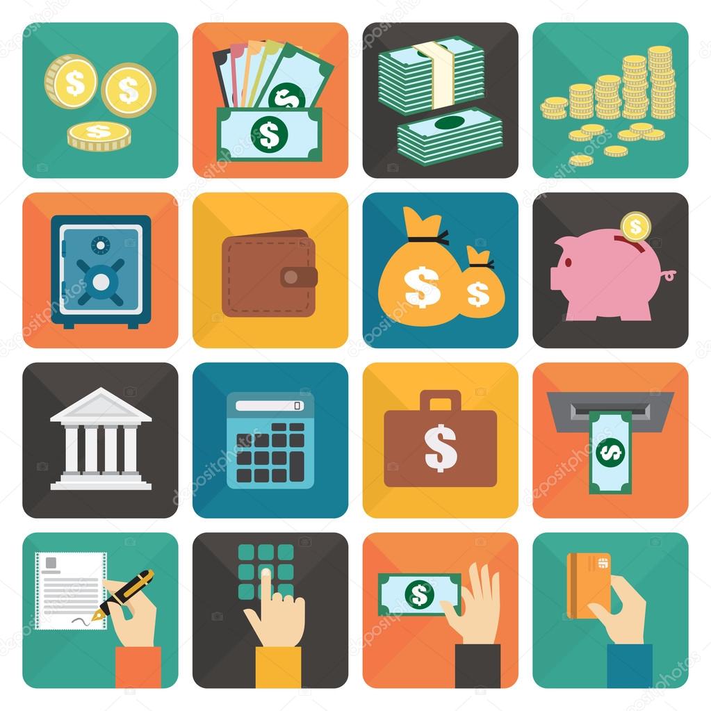 Finance and money flat design icon set