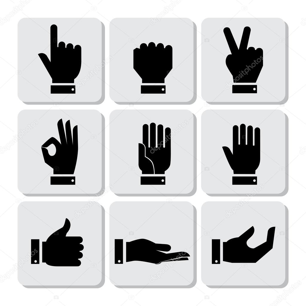 Hands Icons Set, Flat Design Vector illustration