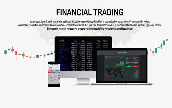 Piaci Kereskedelem Befektetés Tőzsdei Forex Cryptocurrency Platform Vektor Illusztráció — Stock Vector