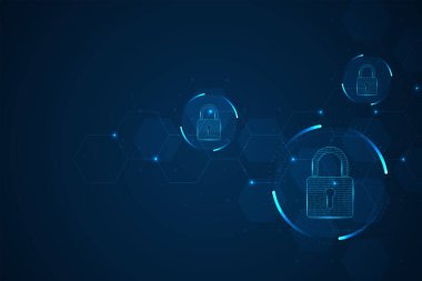 Siber güvenlik kavramı. Kişisel veri güvenliği. Siber veriler ya da bilgi gizlilik fikri. Teknoloji geçmişi