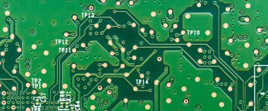 Electronic circuit board close up. Motherboard digital chip. High-tech technology background