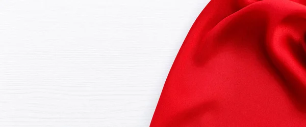 Red Satin Silk Fabric Wood Background — Stock Photo, Image