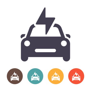 Beyaz arka planda elektrikli araba simgesi, EV araba, çevre dostu araç konsepti