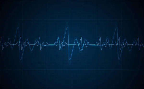 Monitorização Ekg Emergência Pulso Cardíaco Néon Brilhante Azul Batimento Cardíaco — Vetor de Stock