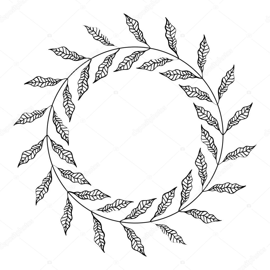 Leaves circle frame isolated on white background