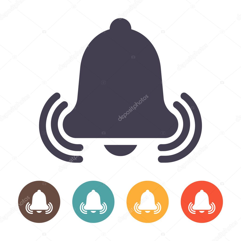 Bell icon on white background, for incoming inbox message, smartphone application alert