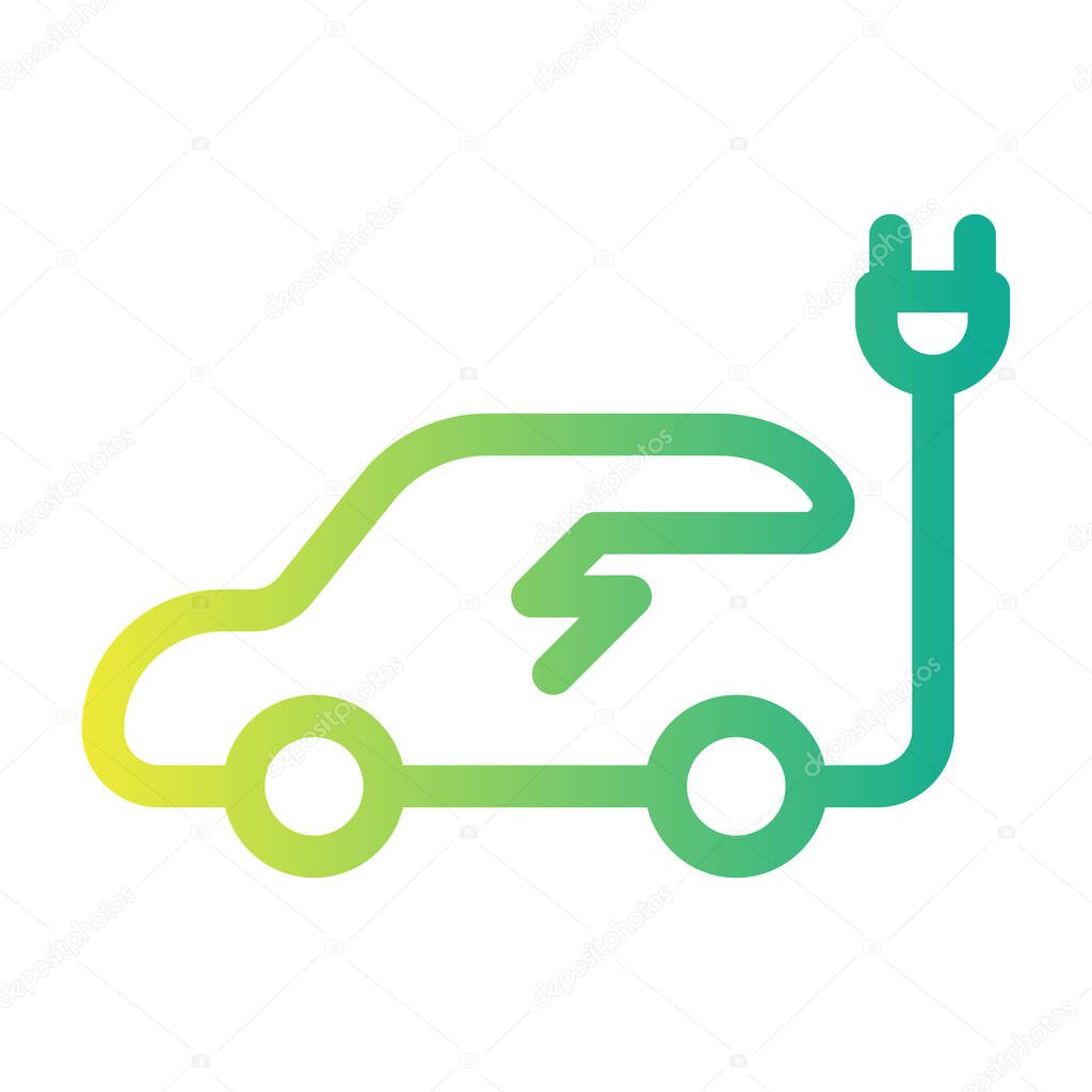 Electric car with plug icon isolated on white background, EV car, Eco friendly vehicle concept