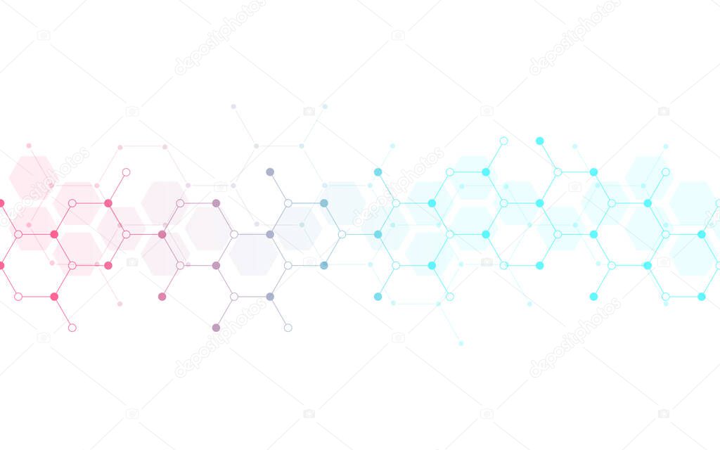 Hexagons pattern background. Genetic research, molecular structure. Chemical engineering. Concept of innovation technology. Used for design healthcare, science and medicine background 