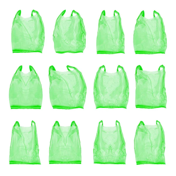 Zöld Műanyag Táska Elszigetelt Fehér Háttér — Stock Fotó