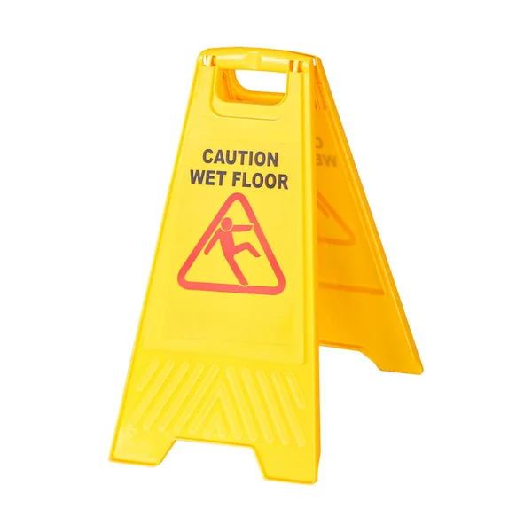 Yellow Caution Slippery Wet Floor Sign Isolated White Background — Stock Photo, Image