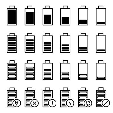 Battery icons set on white background