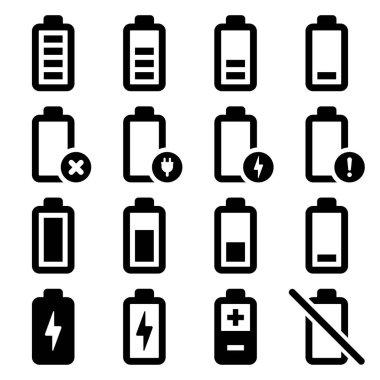 Beyaz arkaplanda pil simgeleri ayarlandı