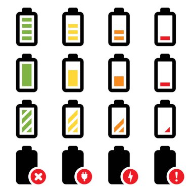 Beyaz arkaplanda pil simgeleri ayarlandı