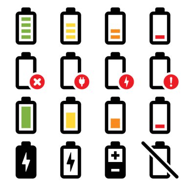 Beyaz arkaplanda pil simgeleri ayarlandı