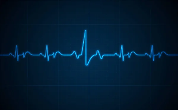 Emergency Ekg Monitoring Blue Glowing Neon Heart Pulse Heart Beat — стоковый вектор