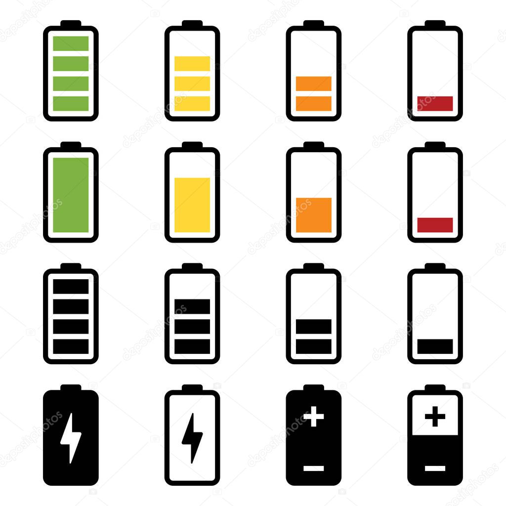 Battery icons set on white background