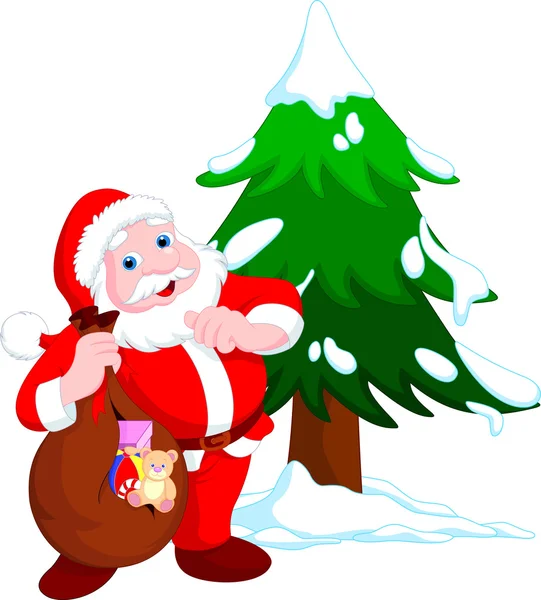 Weihnachtsmann und Weihnachtsbaum — Stockvektor