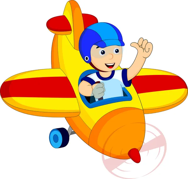 Liten pojke med hans flygplan — Stock vektor