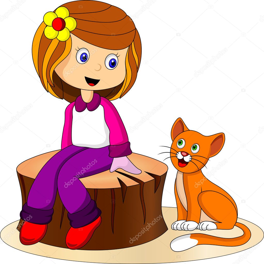 Cute Girl and cat cartoon Stock Vector Image by ©irwanjos2 36544097