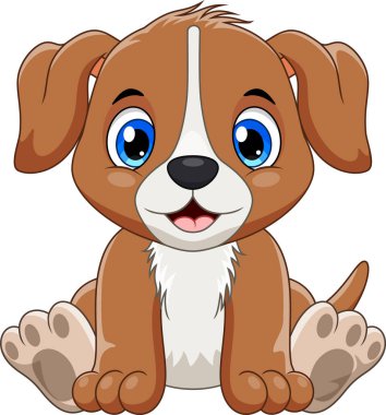 Çizgi film sevimli bebek köpek oturuyor.