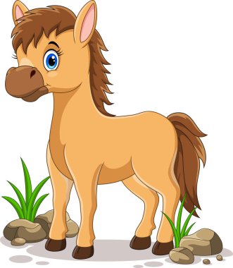 Beyaz arka plan üzerinde sevimli at çizgi film