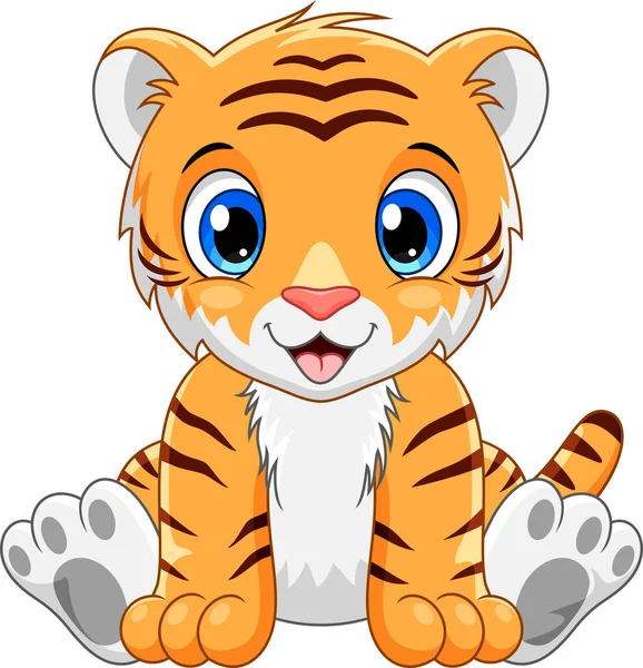 Kreskówka Słodkie Dziecko Tygrys Siedzi — Wektor stockowy