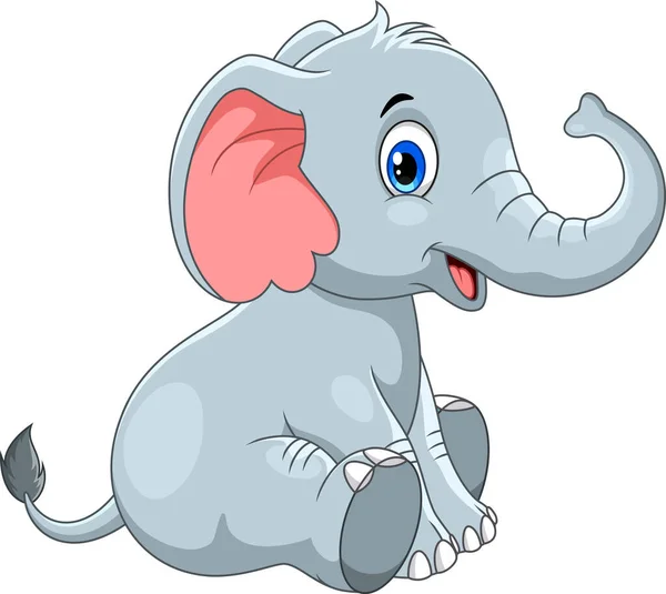 Cartoon Söt Baby Elefant Sitter — Stock vektor