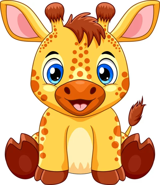 Cartoon Niedliche Baby Giraffe Sitzt — Stockvektor