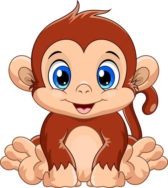 Cartoon Bonito Bebê Macaco Sentado — Vetor de Stock