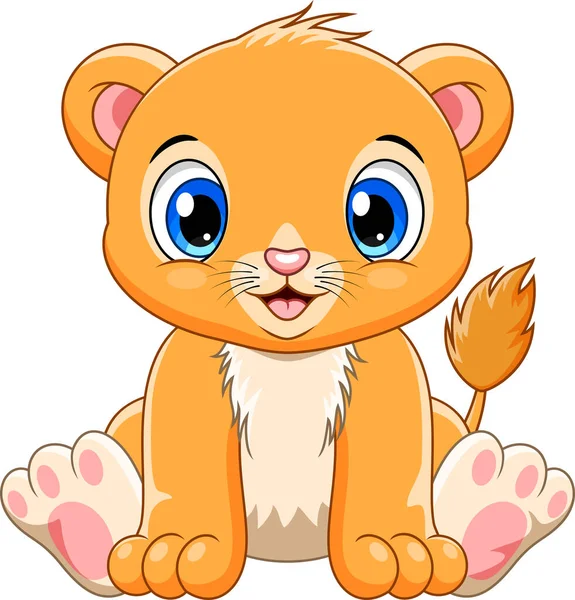 Cartoon Cute Baby Lion Sitting - Stok Vektor