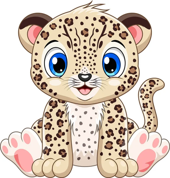 Cartoon Niedliches Leopardenbaby Sitzt — Stockvektor