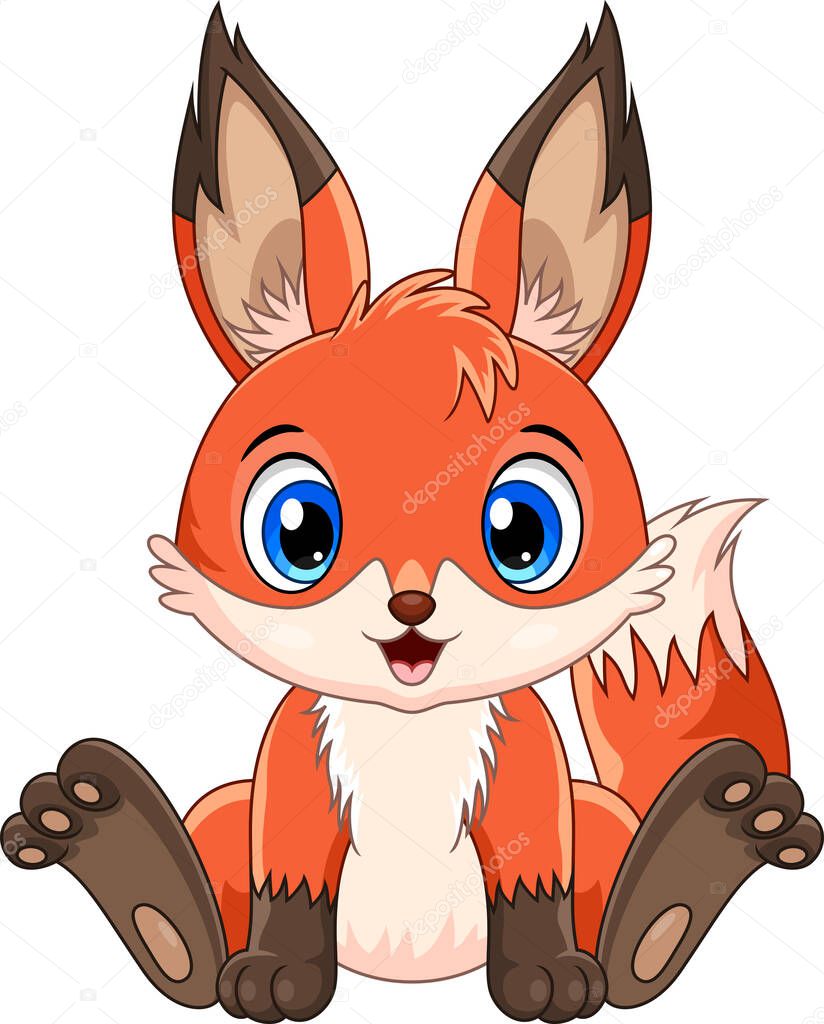 Cartoon cute baby fox sitting